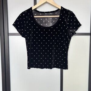 ABERCROMBIE & FITCH Top SMALL Cropped Black White Polka Dot Velvet Romantic
